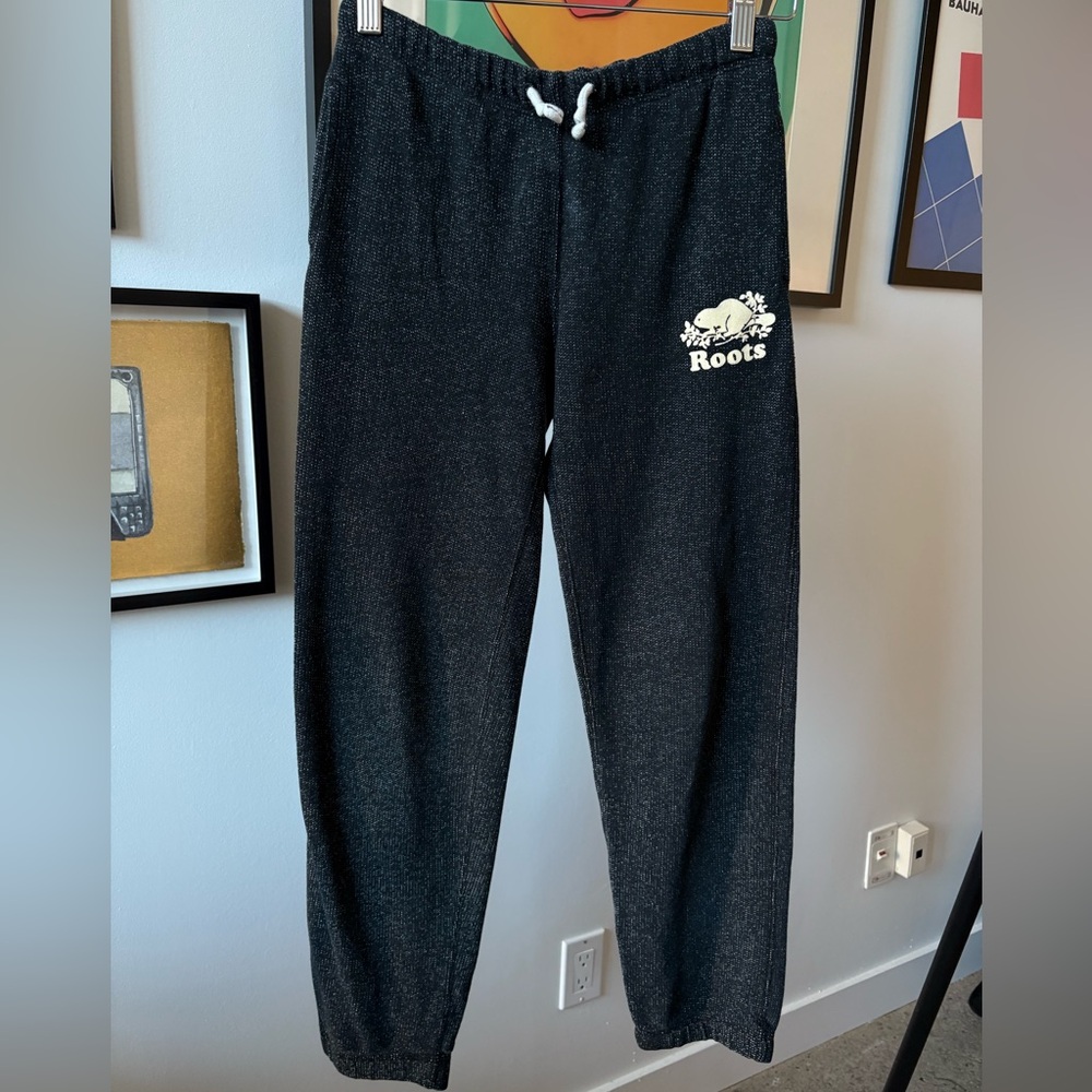 Roots Kids Fleece Sweat Pants Unisex Black Salt & Pepper Size 12